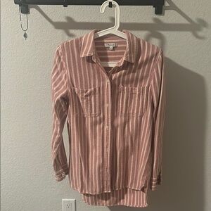 Madewell Pink and White Notched Collar Button Down Shirt